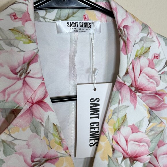 Saint Genies coat Floral trench coat jacket / blazer dress Sz 6 WOMEN USA NEW - Picture 5 of 10